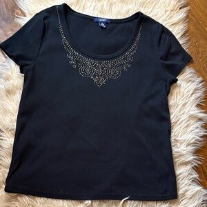 Chaps Black Tee with Gold Accents